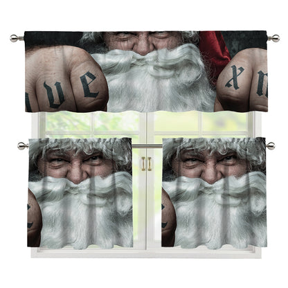 Love Xmas Santa Claus Print 3 Piece Kitchen Curtains
