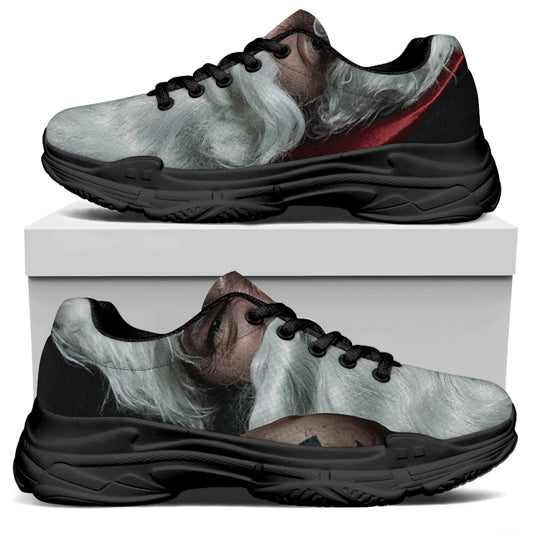 Love Xmas Santa Claus Print Black Chunky Shoes