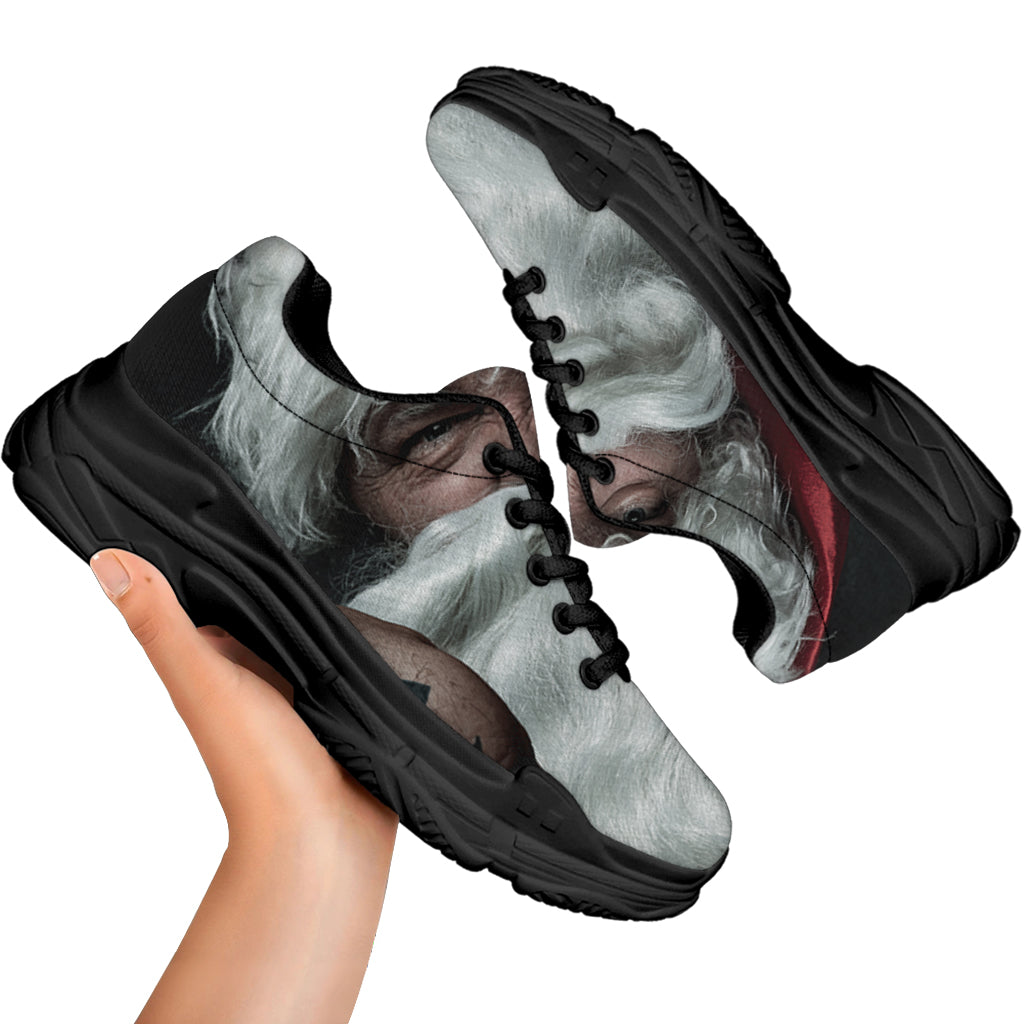 Love Xmas Santa Claus Print Black Chunky Shoes