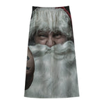 Love Xmas Santa Claus Print Cotton Front Slit Maxi Skirt