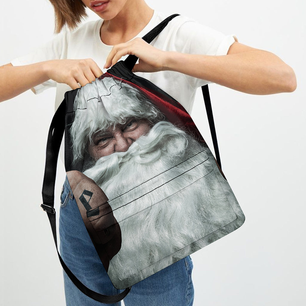 Love Xmas Santa Claus Print Drawstring Backpack