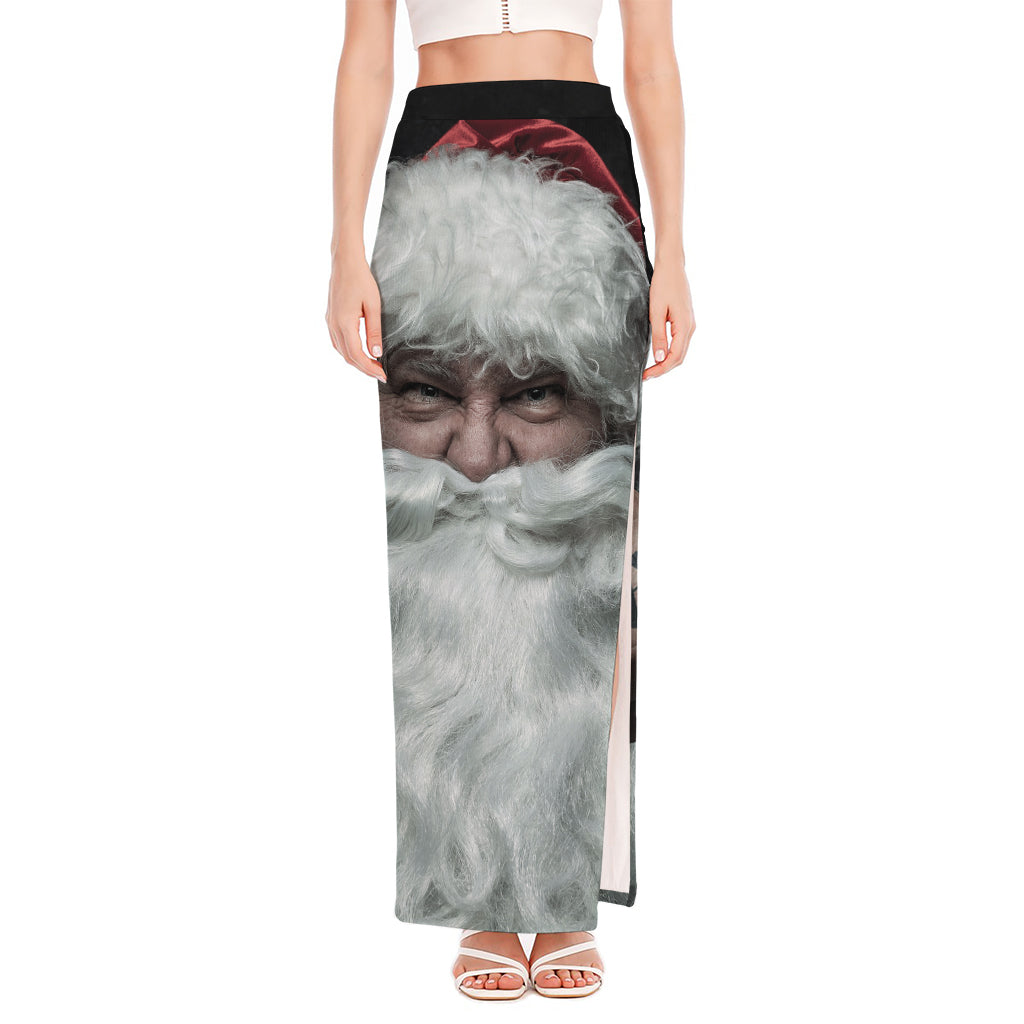 Love Xmas Santa Claus Print High Slit Maxi Skirt