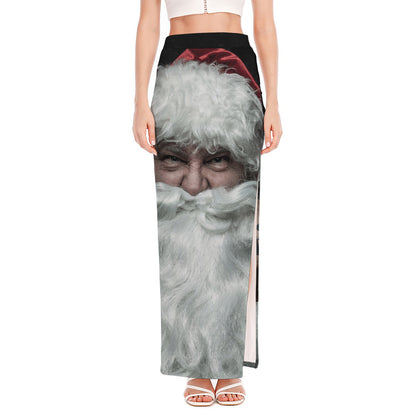 Love Xmas Santa Claus Print High Slit Maxi Skirt