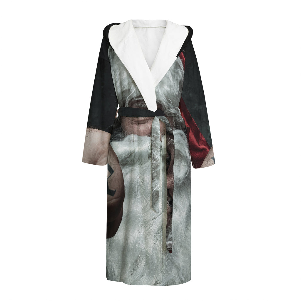 Love Xmas Santa Claus Print Hooded Bathrobe