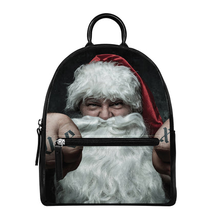 Love Xmas Santa Claus Print Leather Backpack