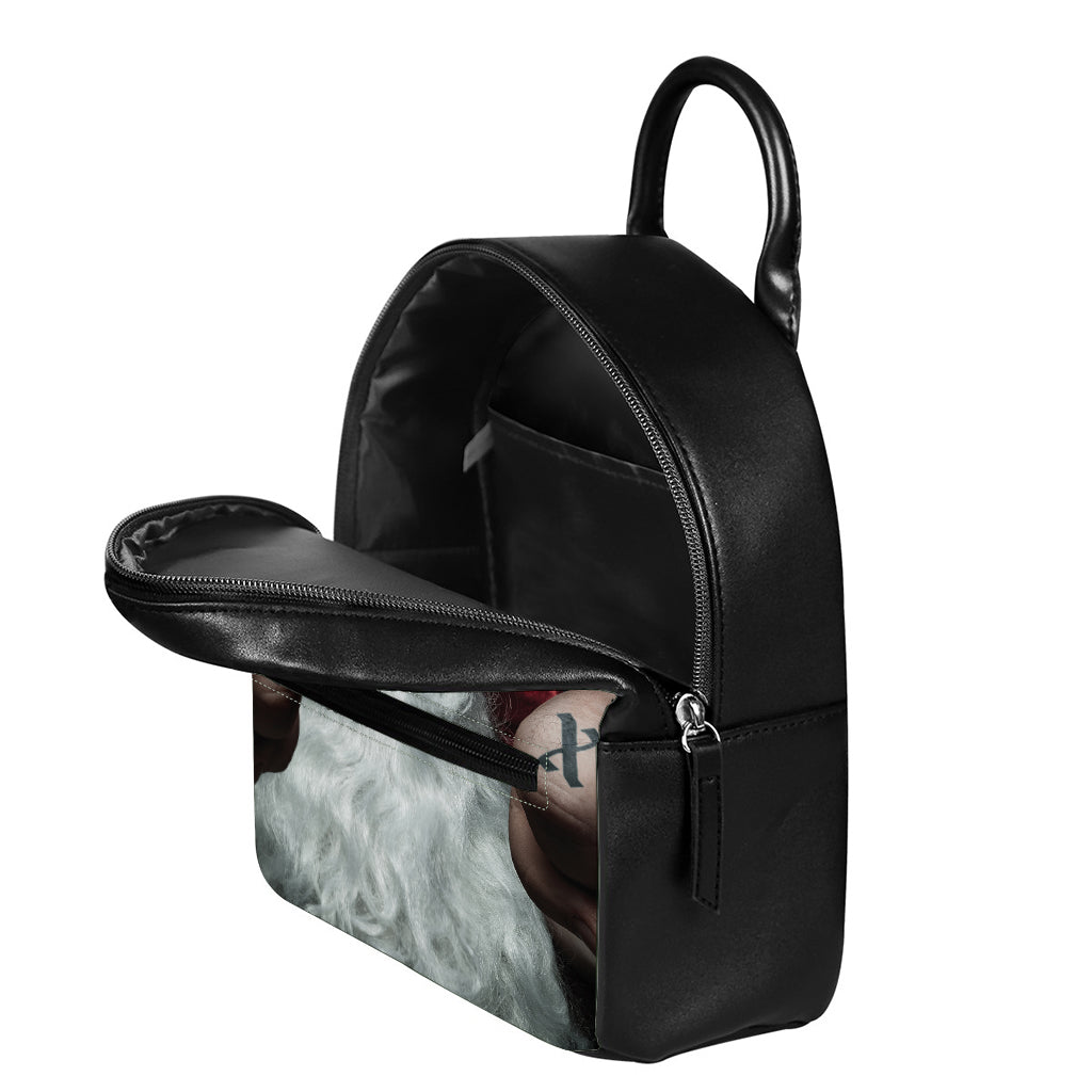 Love Xmas Santa Claus Print Leather Backpack