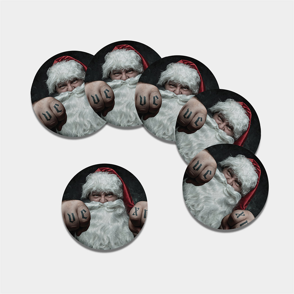 Love Xmas Santa Claus Print Leather Coaster Set
