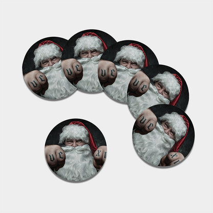 Love Xmas Santa Claus Print Leather Coaster Set