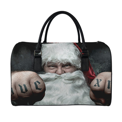 Love Xmas Santa Claus Print Leather Duffle Bag