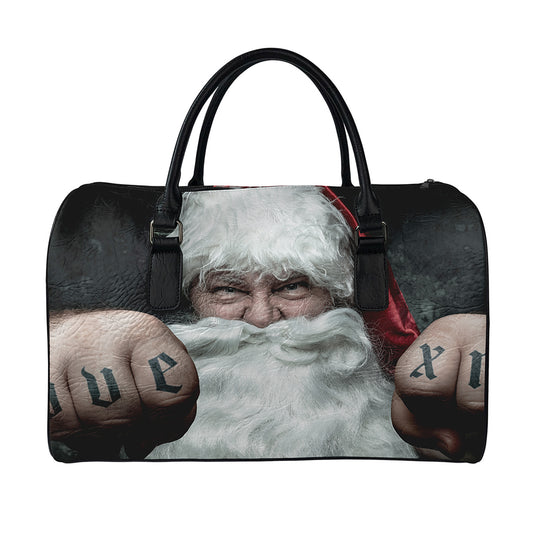 Love Xmas Santa Claus Print Leather Duffle Bag