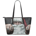Love Xmas Santa Claus Print Leather Tote Bag