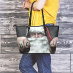 Love Xmas Santa Claus Print Leather Tote Bag