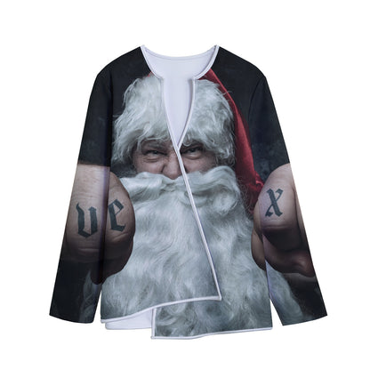 Love Xmas Santa Claus Print Long Sleeve Short Coat