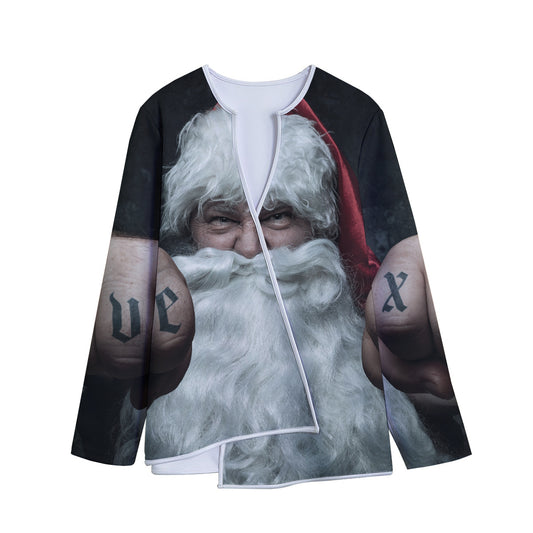 Love Xmas Santa Claus Print Long Sleeve Short Coat