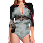 Love Xmas Santa Claus Print Long Sleeve Swimsuit