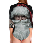 Love Xmas Santa Claus Print Long Sleeve Swimsuit