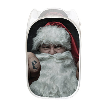 Love Xmas Santa Claus Print Mesh Laundry Hamper