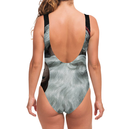 Love Xmas Santa Claus Print One Piece Swimsuit