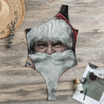 Love Xmas Santa Claus Print One Shoulder Bodysuit