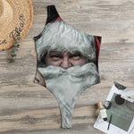 Love Xmas Santa Claus Print One Shoulder Bodysuit