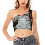 Love Xmas Santa Claus Print One Shoulder Crop Top