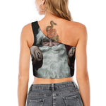 Love Xmas Santa Claus Print One Shoulder Crop Top