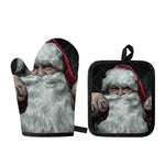 Love Xmas Santa Claus Print Oven Mitt And Pot Holder Set