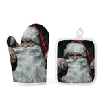 Love Xmas Santa Claus Print Oven Mitt And Pot Holder Set