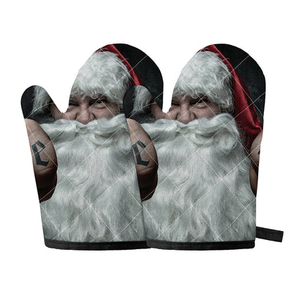 Love Xmas Santa Claus Print Oven Mitts