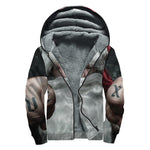 Love Xmas Santa Claus Print Sherpa Lined Zip Up Hoodie