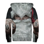 Love Xmas Santa Claus Print Sherpa Lined Zip Up Hoodie