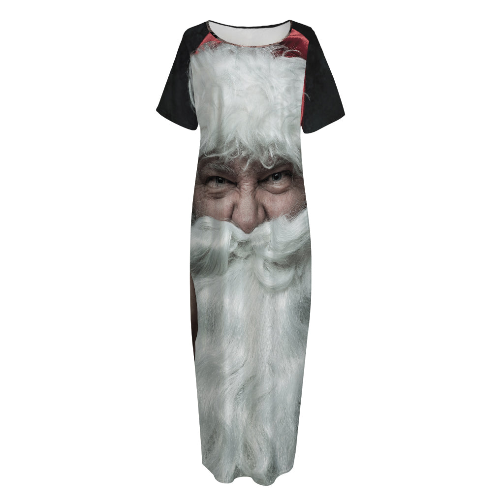 Love Xmas Santa Claus Print Short Sleeve Long Nightdress