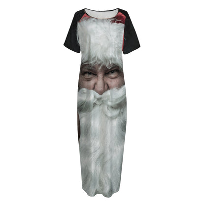 Love Xmas Santa Claus Print Short Sleeve Long Nightdress