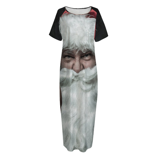 Love Xmas Santa Claus Print Short Sleeve Long Nightdress