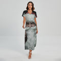 Love Xmas Santa Claus Print Short Sleeve Maxi Dress