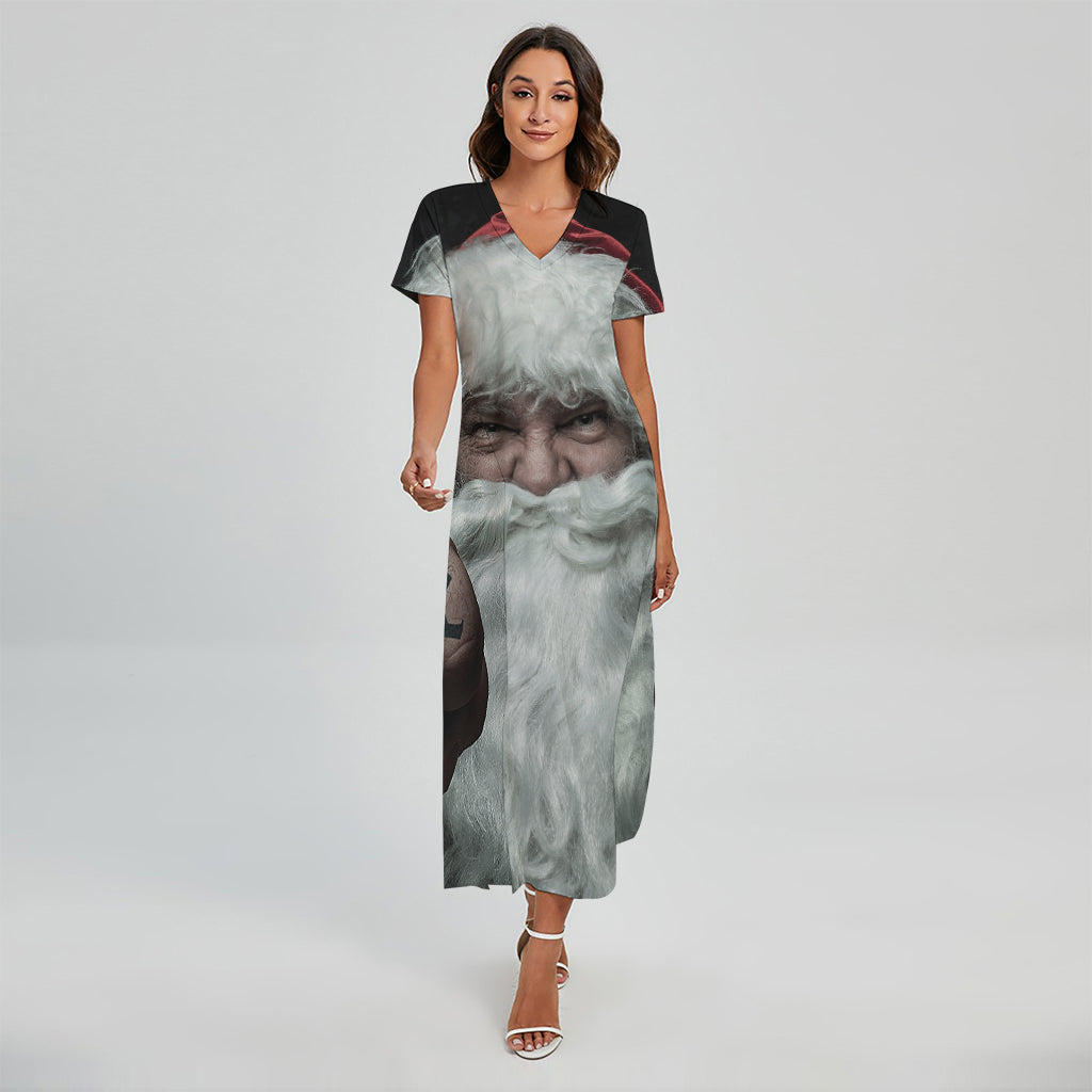 Love Xmas Santa Claus Print Short Sleeve Maxi Dress