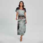Love Xmas Santa Claus Print Short Sleeve Maxi Dress