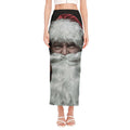Love Xmas Santa Claus Print Side Slit Maxi Skirt
