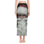 Love Xmas Santa Claus Print Side Slit Maxi Skirt