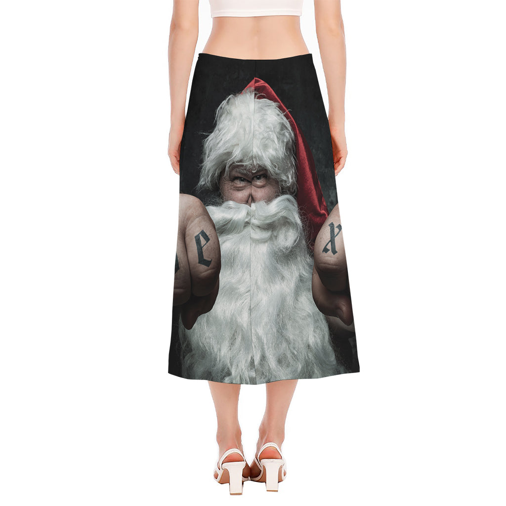 Love Xmas Santa Claus Print Side Slit Midi Skirt