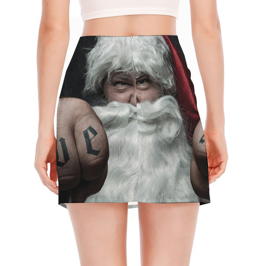 Love Xmas Santa Claus Print Side Slit Mini Skirt