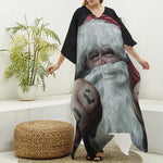 Love Xmas Santa Claus Print Silk V-Neck Kaftan Dress