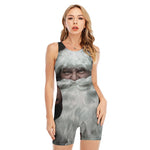 Love Xmas Santa Claus Print Sleeveless One Piece Swimsuit