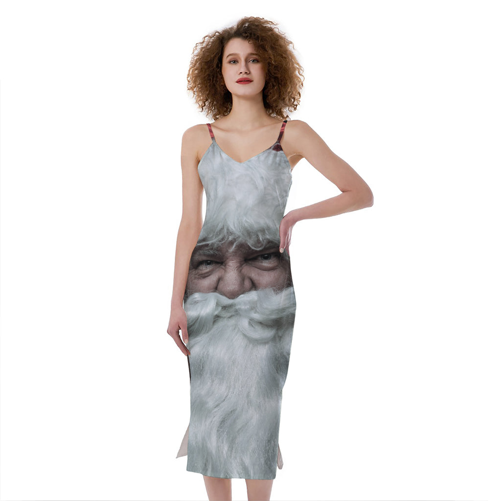Love Xmas Santa Claus Print Slim Fit Midi Cami Dress