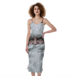 Love Xmas Santa Claus Print Slim Fit Midi Cami Dress