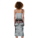 Love Xmas Santa Claus Print Slim Fit Midi Cami Dress