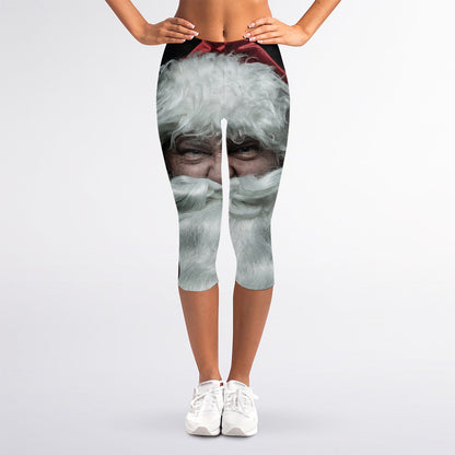Love Xmas Santa Claus Print Women's Capri Leggings