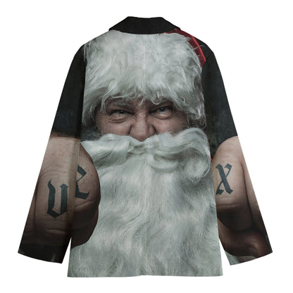 Love Xmas Santa Claus Print Women's Cotton Blazer