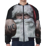 Love Xmas Santa Claus Print Zip Sleeve Bomber Jacket