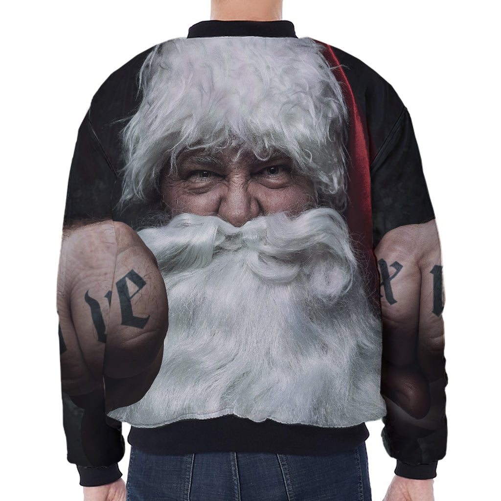 Love Xmas Santa Claus Print Zip Sleeve Bomber Jacket